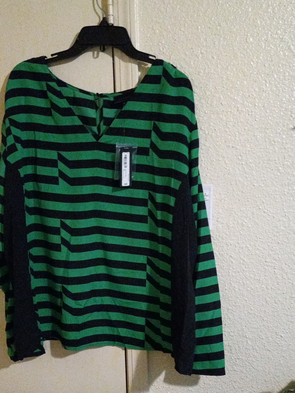 Worthington Green and Black Striped Scoop-Neck  blouse            size 2X